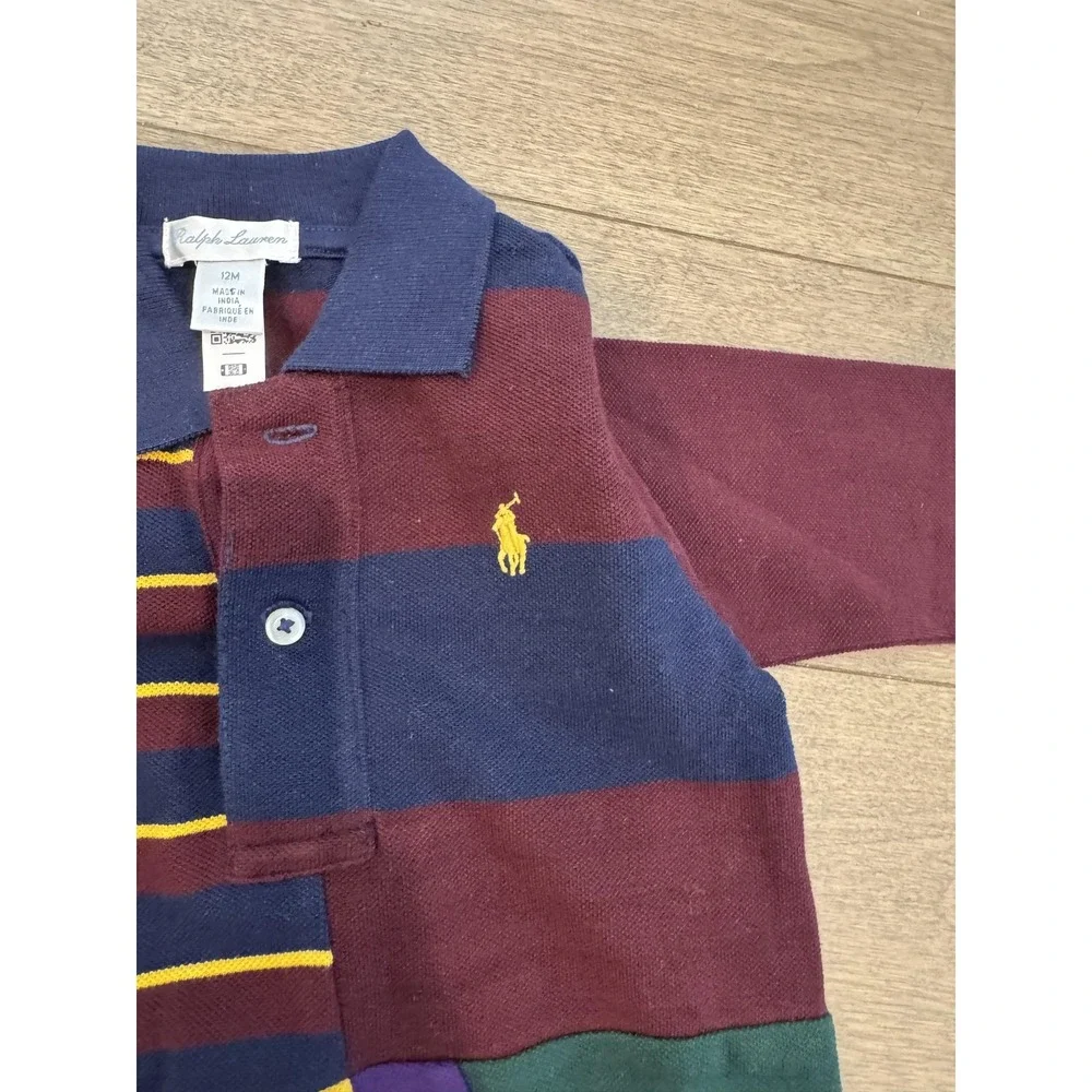Ralph Lauren Romper Infant 12M Colorblock‎ Rugby Polo One Piece Coverall Striped